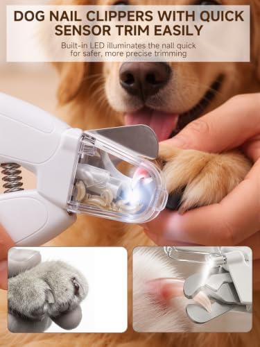 Dog Nail Clippers with Light, Dog Cat 2-in-1 Nail Clipper & Grinder Trimmer