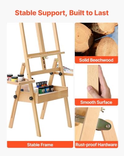 VEVOR Studio H-Frame Easel Holds Canvas Up to 35.43" Solid Beech Wood Frame