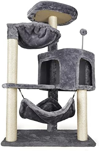 YUNIQUE Cat Tree with Cat Condo and Big Hammock, Grey
