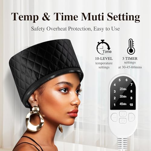 Heat Cap for Deep Conditioning: 10-Level Heats Up Quickly 3 Time Settings Hair Steamer