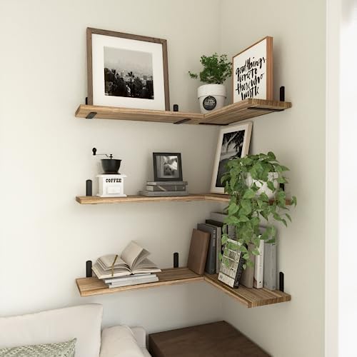 Floating Shelves Set of 6 for Wall Decor & Storage, Rustic Brown