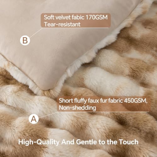 BEDELITE Tie Dye Faux Fur Comforter Set Queen,Thick Winter Comforter,Beige