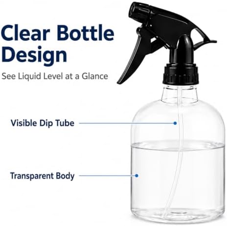 Enenes 6 Pack 8 Oz Plastic Spray Bottles with Black Adjustable Triggers