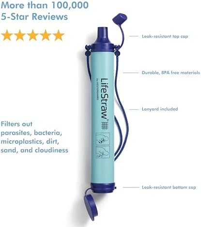 LifeStraw Personal Water Filter for Hiking, Travel and Emergency, Blue, 1PK