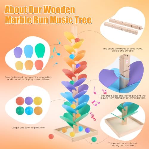 Marble Run Wood Ball Drop Toy Marble Tree Set for 3-5 4-8 (1.1" Balls)