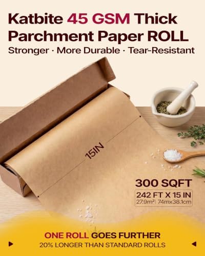 Katbite Unbleached Parchment Paper Roll, 15in x 242ft, 300 Sq.Ft