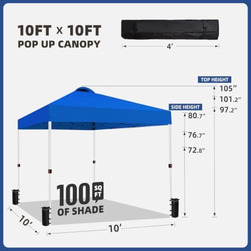 10x10 Pop Up Canopy Tent, One Push Center Lock Instant Setup Folding Shelter