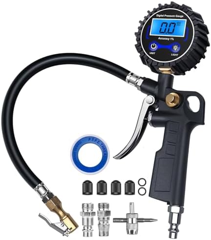 Digital Tire Pressure Gauge with Inflator 3-250 PSI Heavy Duty