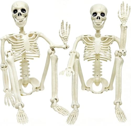 2 Pack 36in Posable Plastic Skeleton Halloween Decor - 3 ft Halloween Decor