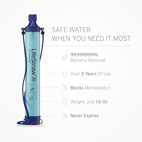 LifeStraw Personal Water Filter for Hiking, Travel and Emergency, Blue, 1PK