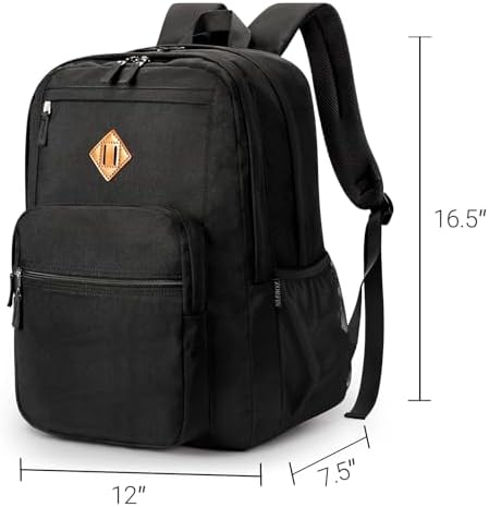 ZORFIN 26L Black Backpack for College, and Travel: Water Resistant Bookbag