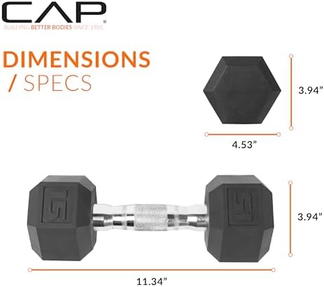 CAP Rubber Coated Dumbbell Weights, Free Weights for Home Gym Strength Training
