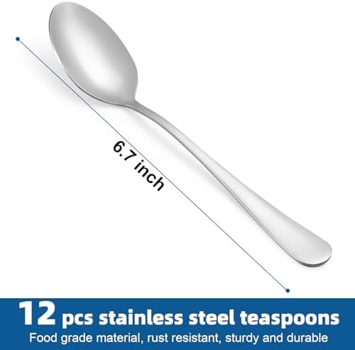 12 Pcs Teaspoons Set, Food-Grade Stainless Steel Spoons Silverware, Cutlery Tea Spoons