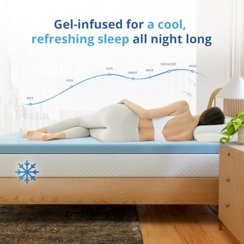 EGOHOME 3 Inch Queen Memory Foam Mattress Topper- Cooling Gel Infused