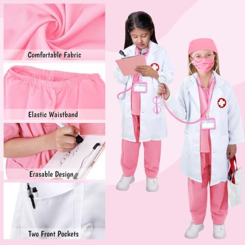 12 PCS Doctor Costume for Kids,Scrubs Nurse Costume for Girls Boys