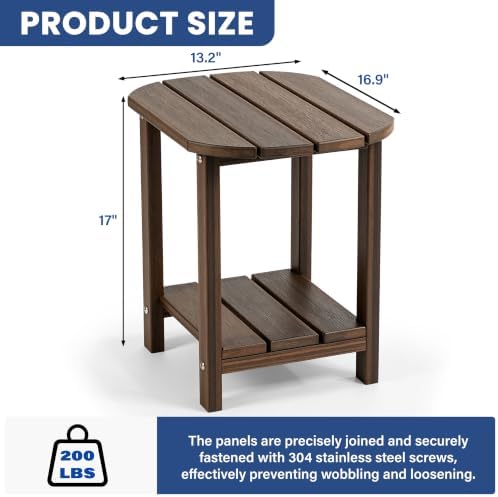 Outdoor Side Table with Shelf - All-Weather HDPE End Table with Realistic Wood Grain