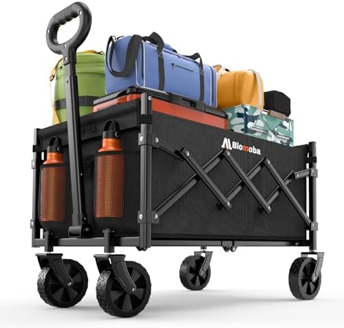 Folding Wagon Cart with Wheels, 220lbs Utility Wagon Cart, Black