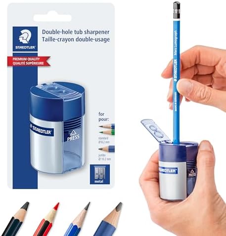 STAEDTLER Double-Hole Tub Pencil Sharpener: Dual Size Manual Sharpener for Standard