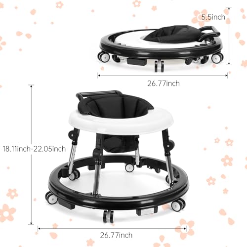 Foldable Baby Walker with 9 Height Adjustments, Portable Wheels, for Boys &