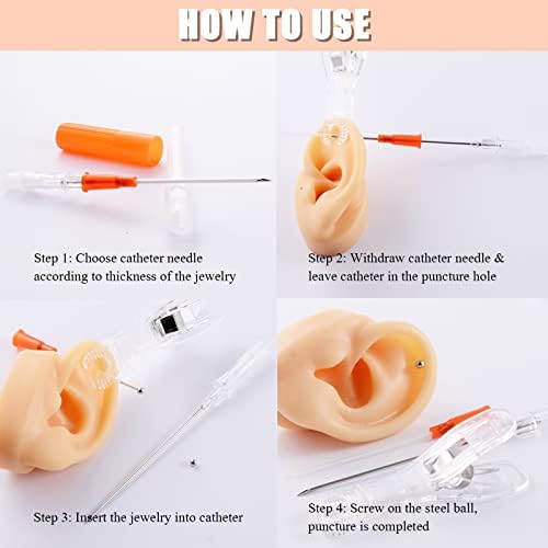 Juder 16G Catheter Piercing Needles - 50Pcs Kit for Ear, Nose, Lip, Tongue