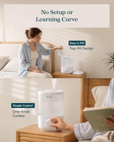 Levoit Top Fill Humidifiers for Bedroom, 2.5L Tank for Large Room, 25dB