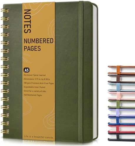 Lined Spiral Journal Notebook, A5 Hardcover Leather Journals for Women Men