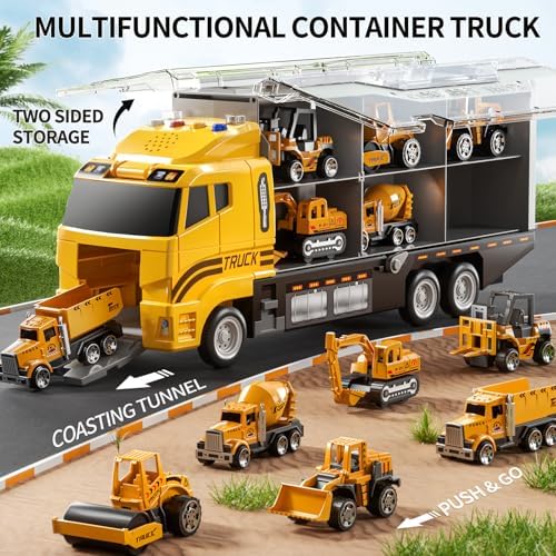 NIPLOOOW Kids Boys Construction Truck Vehicle Toy Set with Play Mat and Die-Cast Toy Car