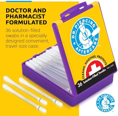 Dr. Piercing Aftercare Swabs – Piercing Bump Saline Solution for Cleansing Earring, Nose