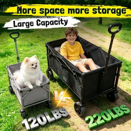 Folding Wagon Cart with Wheels, 220LBS Utility Heavy Duty Wagons Carts