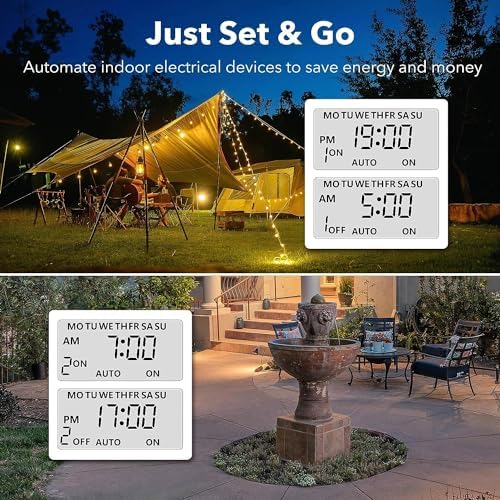 BN-LINK 7 Day Outdoor Heavy Duty Digital Programmable Timer, 125VAC, 60Hz, Dual Outlet