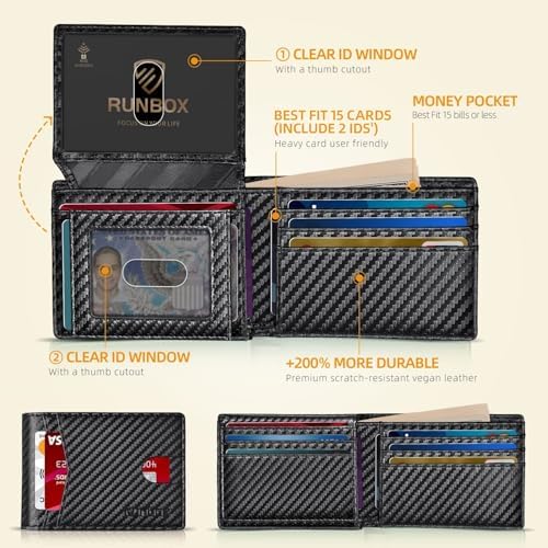 RUNBOX Wallet for Men -Slim Rfid Leather Mens Bifold Novelty Wallets 2 ID Window With