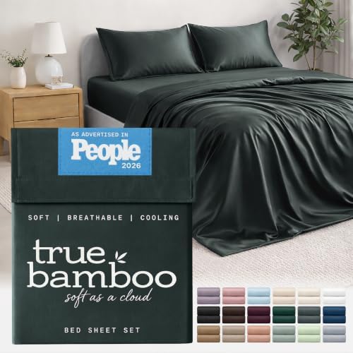TRUE BAMBOO Sheets Set Queen Size - Silky Soft & Cooling - Dark Gray