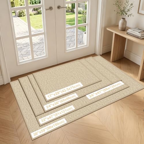 Door Mat 17"x29", Non Slip Washable Indoor Door Mat, Khaki