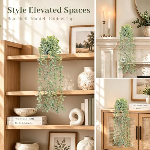 Der Rose 24" Fake Hanging Eucalyptus Plant for Bathroom Wall Art Decor