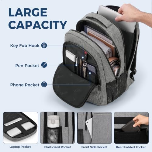 MATEIN Travel Laptop Backpack, 15.6 Inch College School Computer Bag, Grey