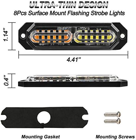 ASPL 8pcs Ultra Slim 12-LED Surface Mount Flashing Strobe Lights