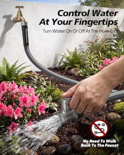 Lightweight Flat Garden Hose 50FT, Flexible Water Hose with Shutoff Valve, TPE Inner Tube