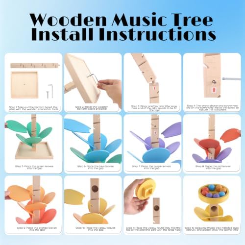 Wooden Marble Run for 4-8 Music Tree Montessori Color Sorting Toys 3-5
