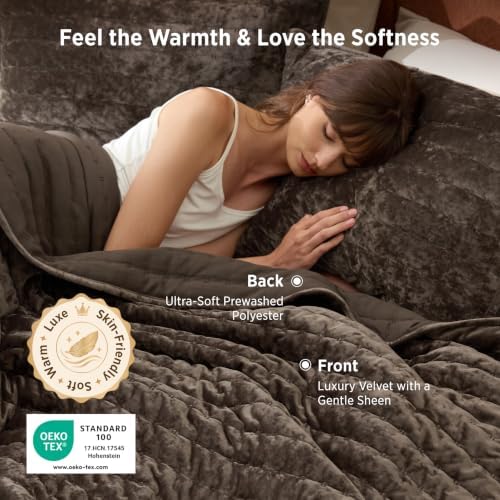 Bedsure Velvet Quilt Set King Size, Luxury Brown Bedding, King Bedspread