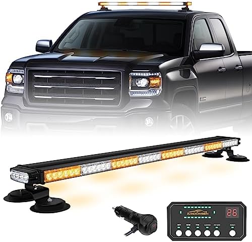 37" 104 LED Roof Strobe Light Bar, Top Amber White Strobe Lights