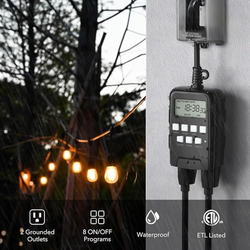 BN-LINK 7 Day Outdoor Heavy Duty Digital Programmable Timer, 125VAC, 60Hz, Dual Outlet