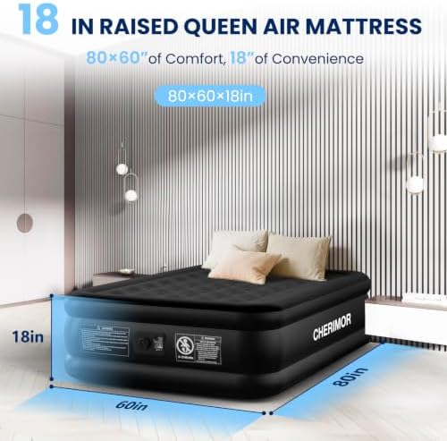 CHERIMOR Queen Air Mattress with Built-in Pump 18in, 48-Hour Leak Tested