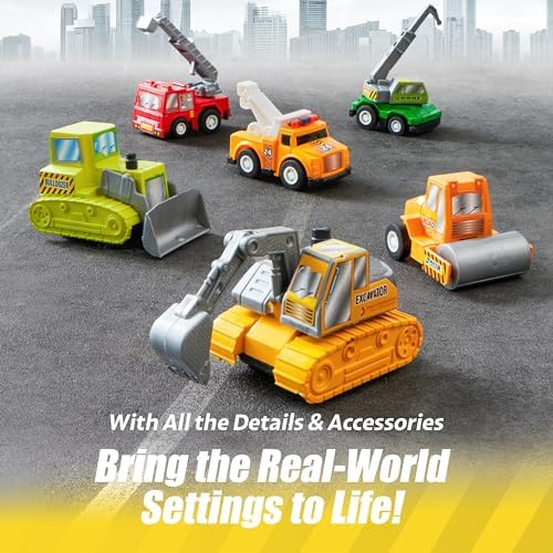 JOYIN 18 Pcs Pull Back City Cars and Trucks Toy Vehicles Set
