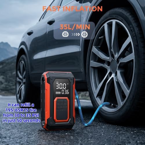Cordless Tire Inflator Portable Air Compressor with Gauge for Car Tires