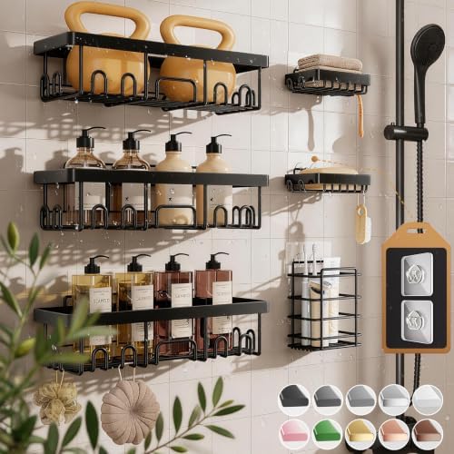 Veken Shower Caddy 6-Pack, Bathroom Organizers and Storage Shelves, Black