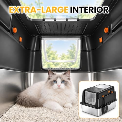 Stainless Steel Litter Box with Lid, Extra Large Enclosed Cat Litter Box for Big Cats