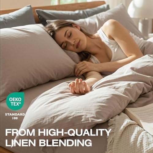 100% Linen Duvet Cover, Soft 3pcs Bedding Set with Zipper Closure, Natural Texture