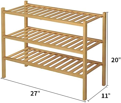 ROMGUAR CRAFT 3 Tier Bamboo Shoe Rack for Closet Free Standing Wood Shoe Shelf Storage