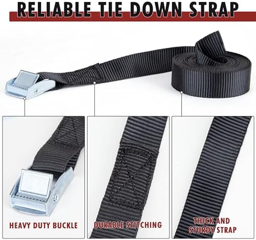 Cartman 1" x 12 ft Lashing Straps, 6 Pack, 600 lb Break Strength, Black
