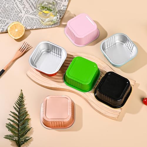 10oz Mini Cake Pans with Lids (40 Pack) Aluminum Foil Square Cupcake Liners Brownie